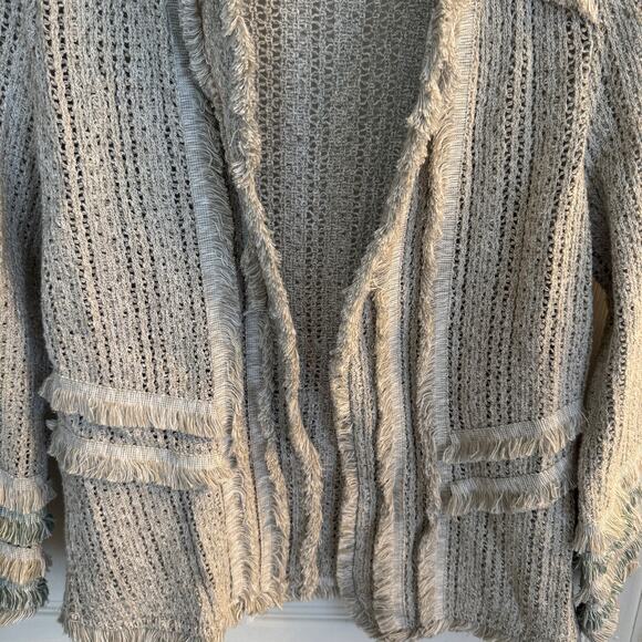 Nic +Zoe Sweater Women's XS Gray Sage Fringe Knit Open Front - Picture 3 of 9